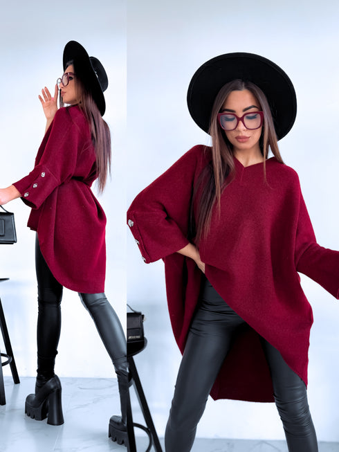 "BOND" pagarināts lielizmēra džemperis 3888L - BORDO